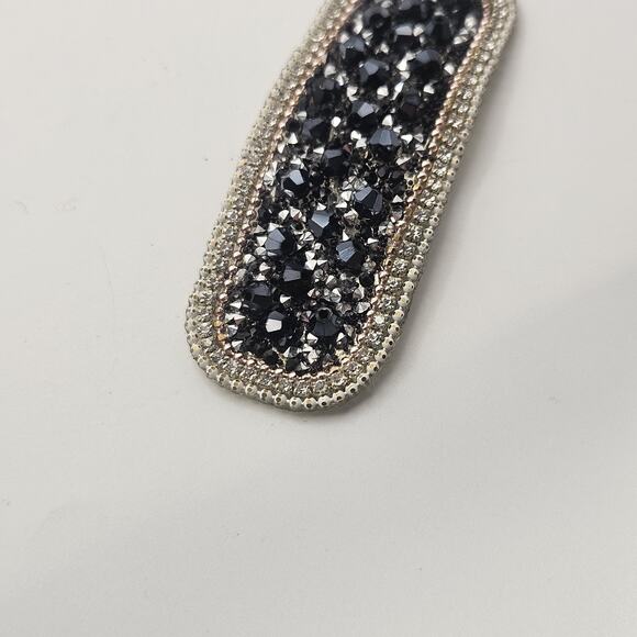 Vintage Gold-tone Barrette Set Woven Black Faceted Beads Hair Clips Glam Bridal